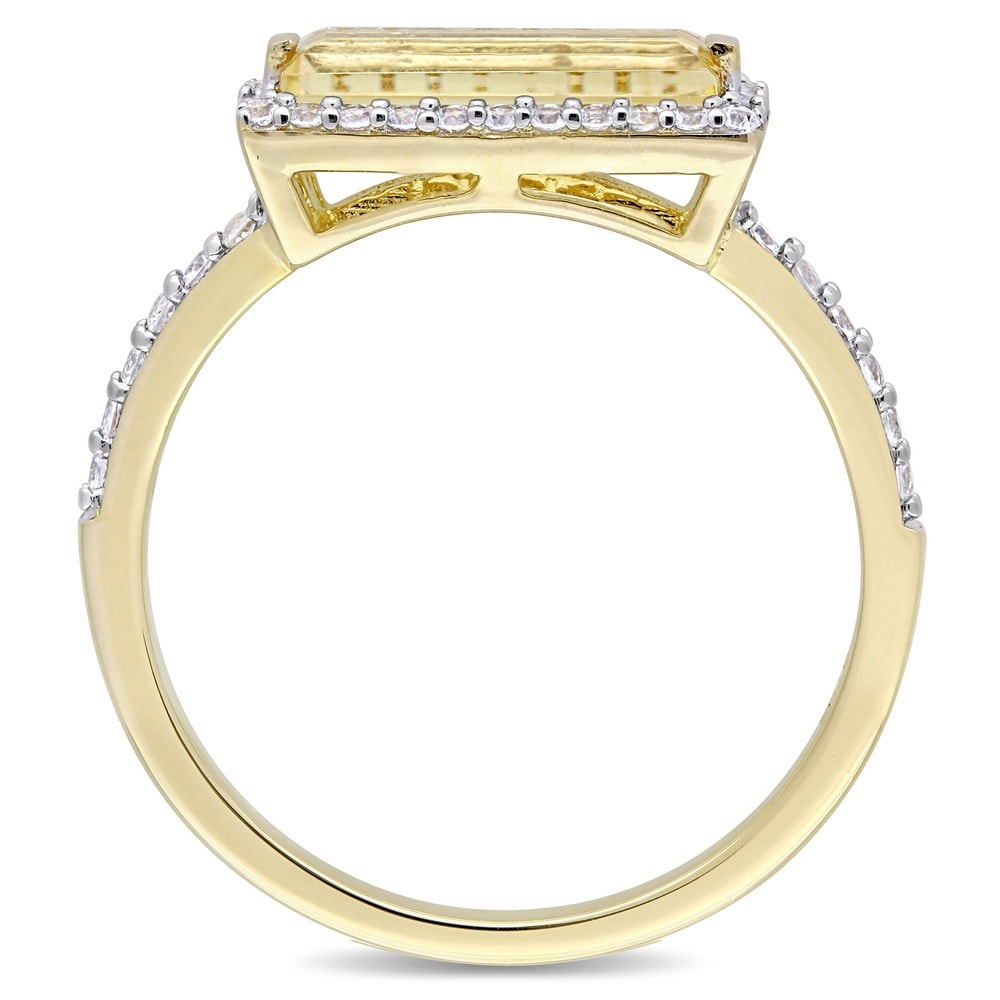 Miadora Yellow Gold Plated Sterling Silver Baguette Citrine and White Sapphire Halo Bar Ring