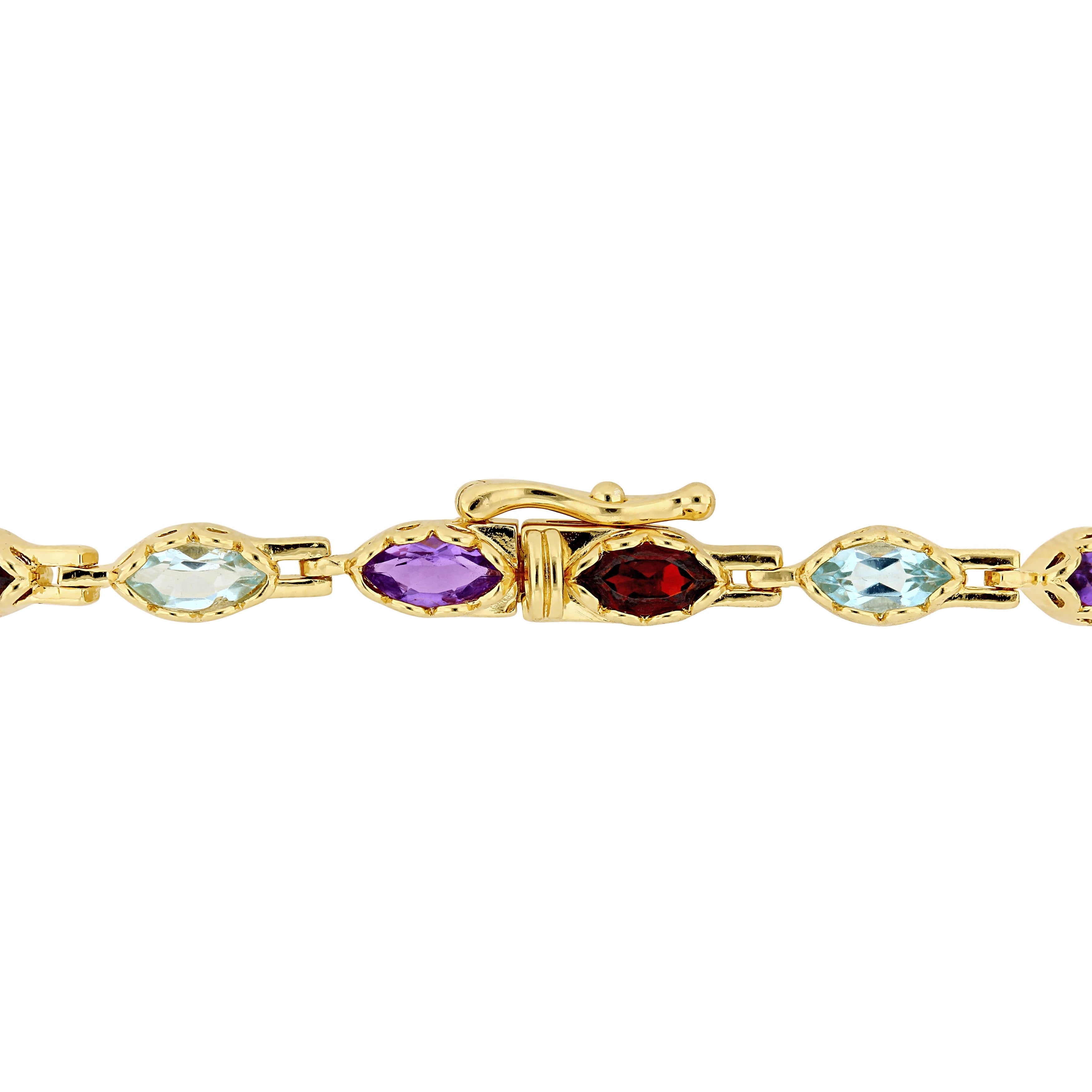 Miadora Yellow Plated Silver Garnet, Blue Topaz, Amethyst, Citrine & Peridot Tennis Bracelet