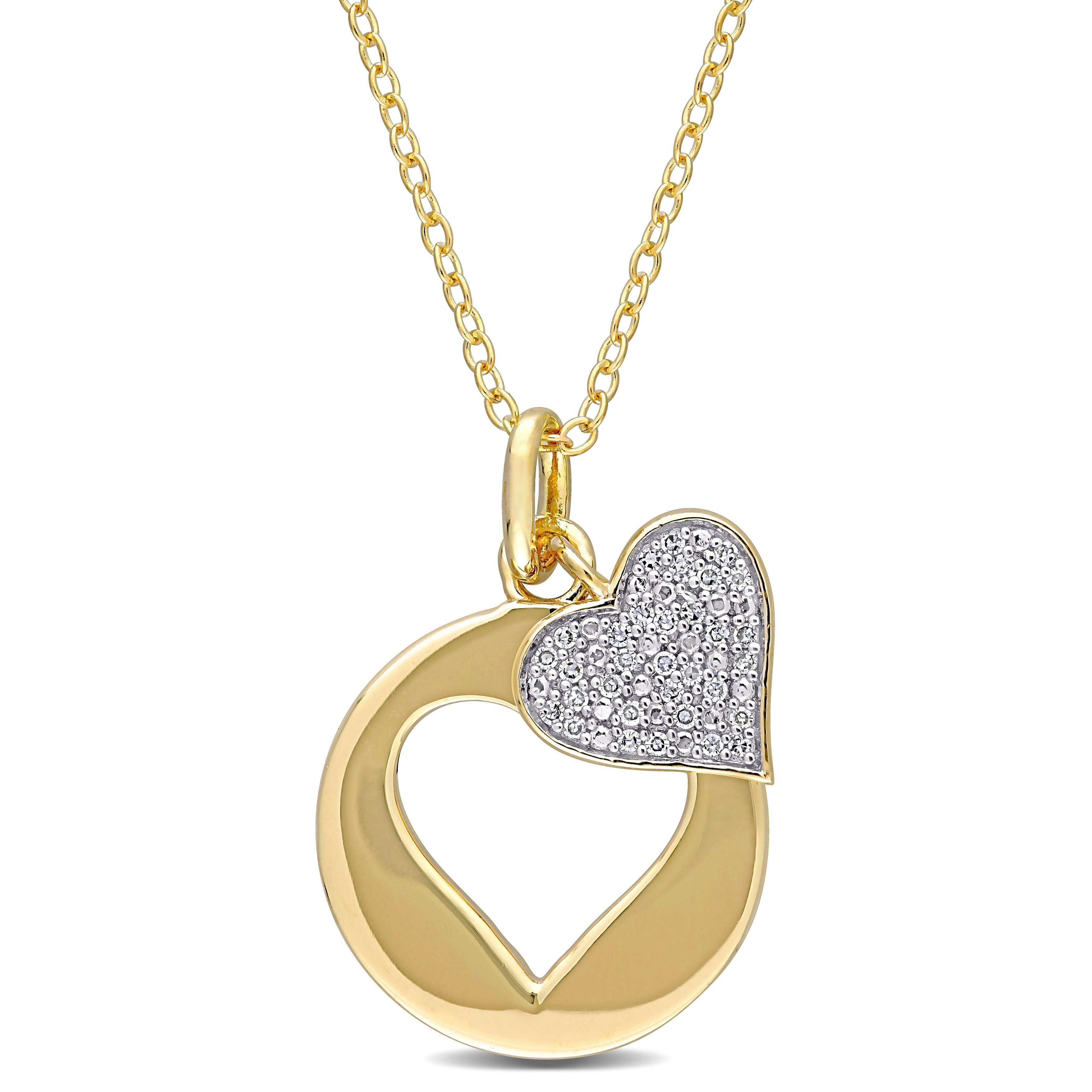 Miadora Yellow Plated Sterling Silver 1/10ct TDW Diamond Double Heart Clustered Necklace