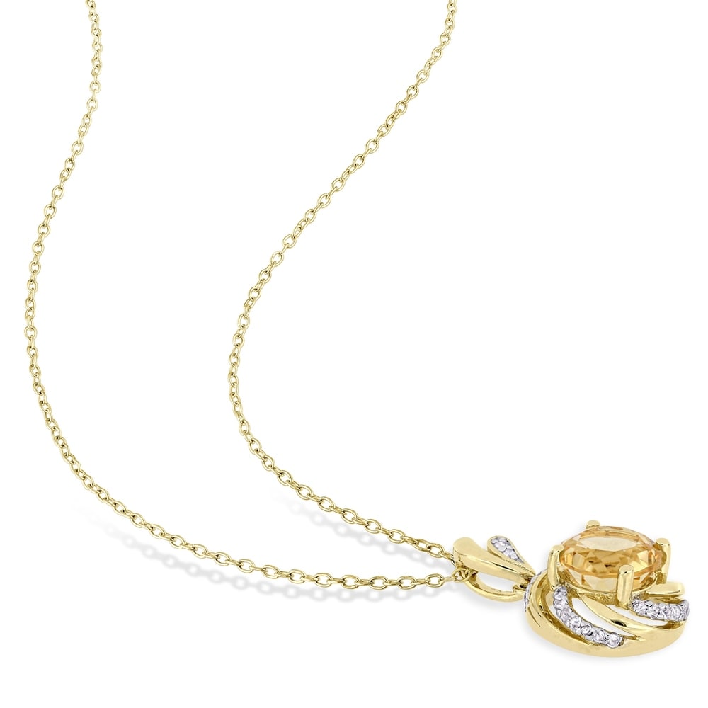 Miadora Yellow Plated Sterling Silver Citrine White Topaz Diamond Swirl Halo Necklace