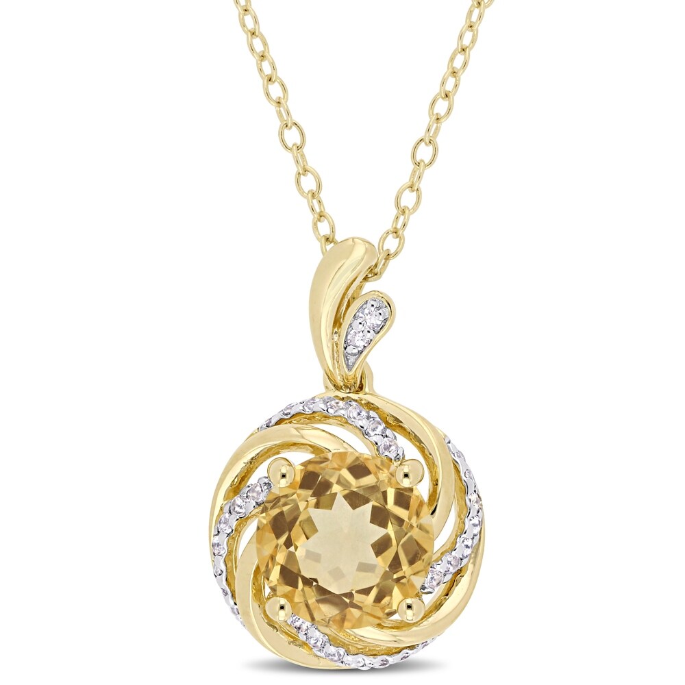 Miadora Yellow Plated Sterling Silver Citrine White Topaz Diamond Swirl Halo Necklace