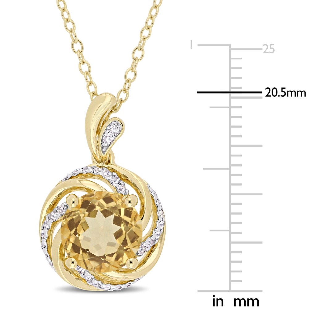 Miadora Yellow Plated Sterling Silver Citrine White Topaz Diamond Swirl Halo Necklace
