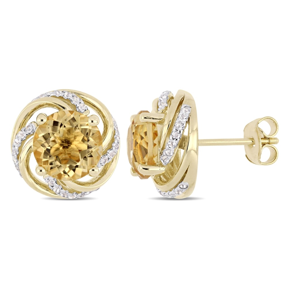 Miadora Yellow Plated Sterling Silver Citrine & White Topaz Swirl Stud Earrings
