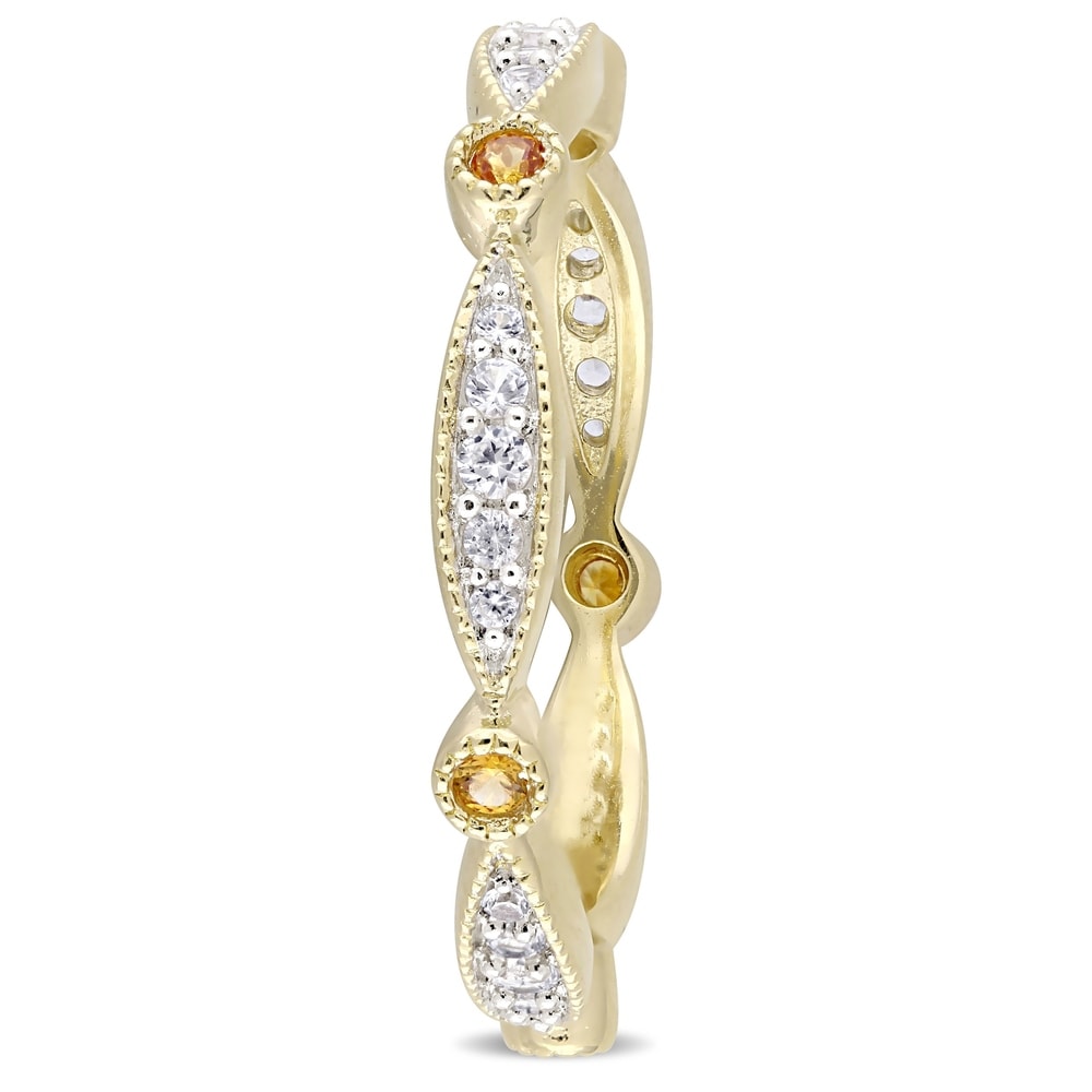 Miadora Yellow Plated Sterling Silver Created Yellow and Created White Sapphire Anniversary Band