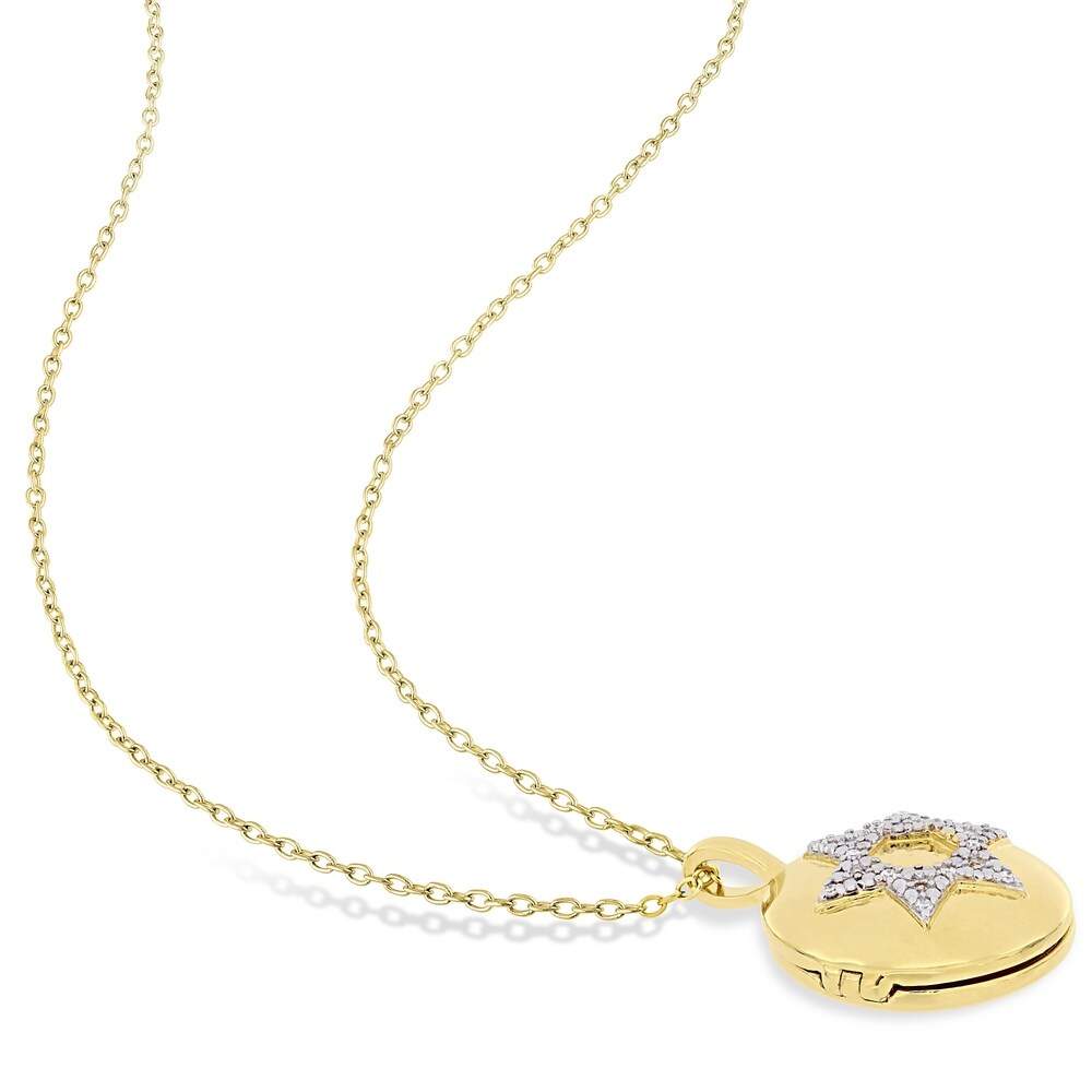 Miadora Yellow Plated Sterling Silver Diamond Accent Religious Studded Star of David Locket Necklace