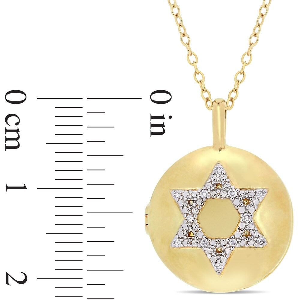 Miadora Yellow Plated Sterling Silver Diamond Accent Religious Studded Star of David Locket Necklace
