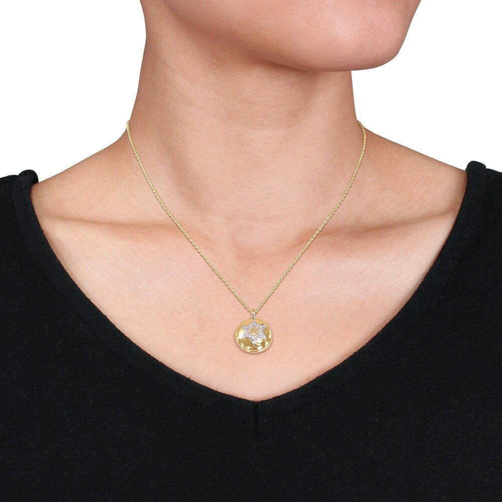 Miadora Yellow Plated Sterling Silver Diamond Accent Religious Studded Star of David Locket Necklace