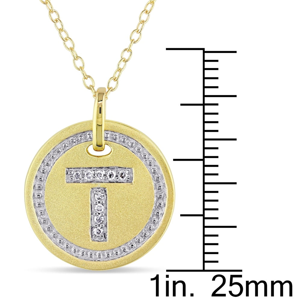 Miadora Yellow Plated Sterling Silver Diamond T-Initial Halo Charm Necklace