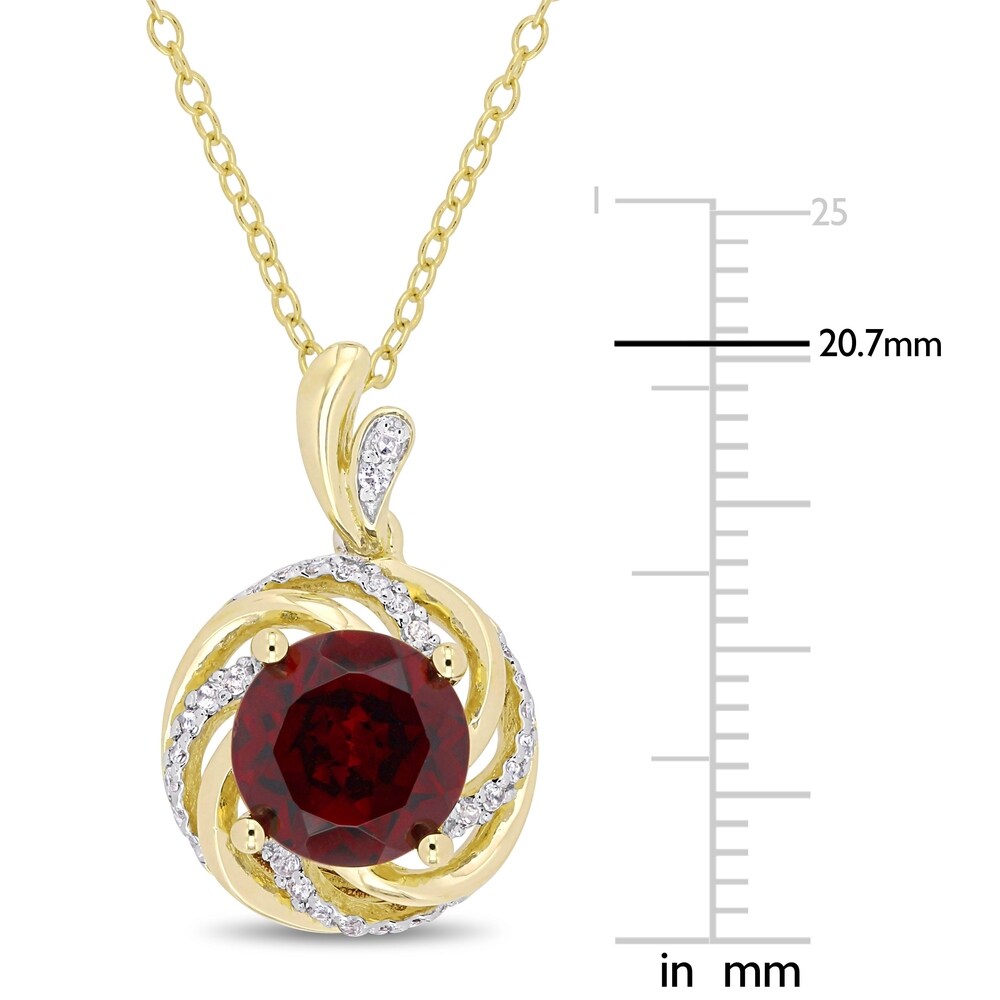 Miadora Yellow Plated Sterling Silver Garnet White Topaz Diamond Swirl Halo Necklace