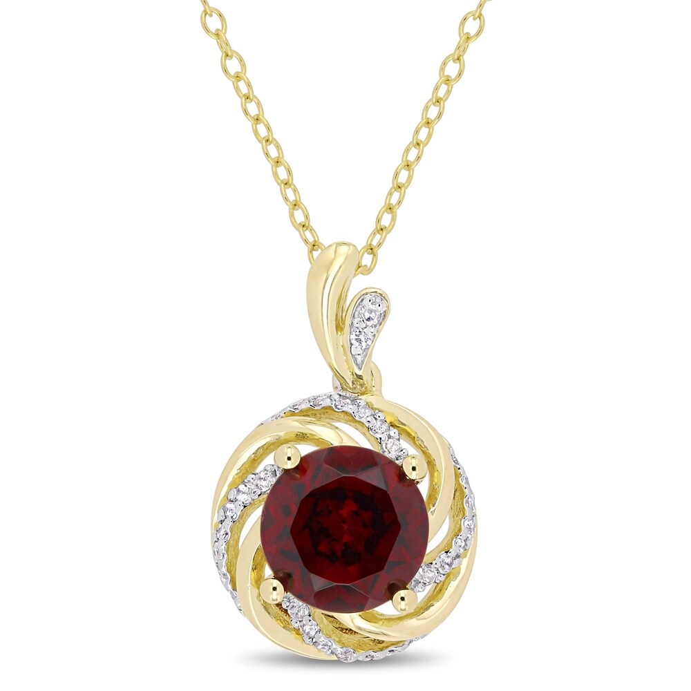 Miadora Yellow Plated Sterling Silver Garnet White Topaz Diamond Swirl Halo Necklace