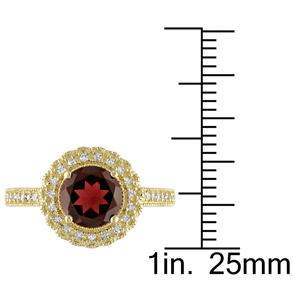 Miadora Yellow Plated Sterling Silver Garnet and 1/8ct TDW Diamond Halo Ring (G-H, I2-I3) - Red