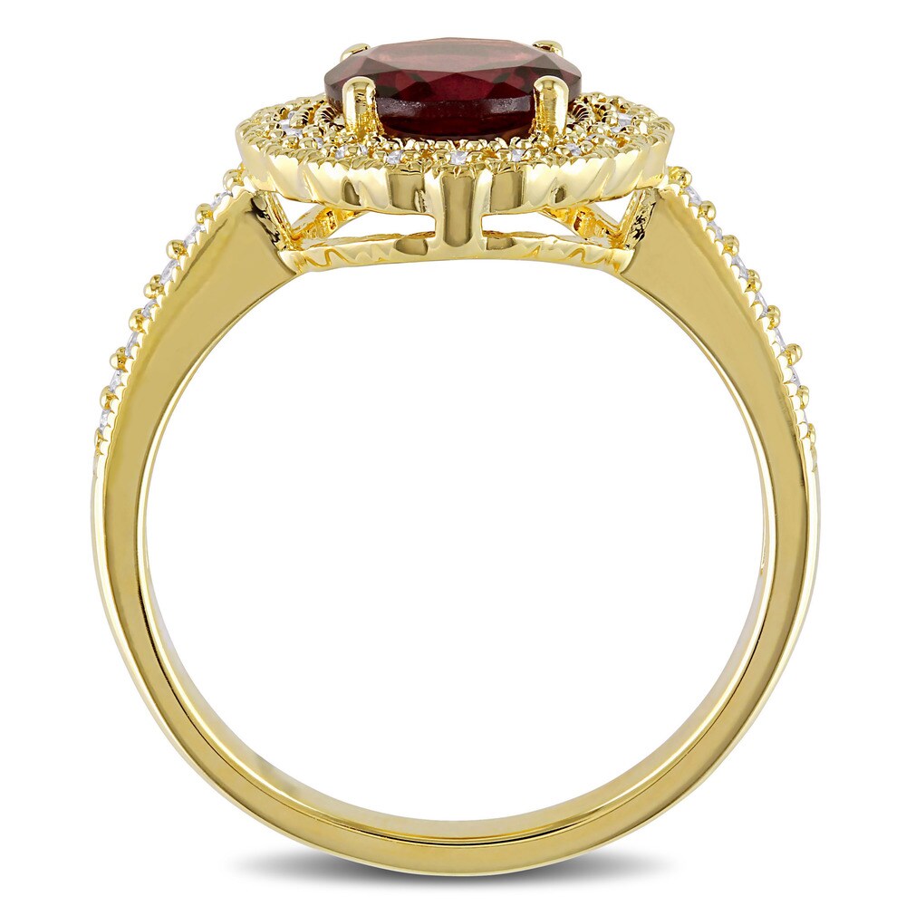 Miadora Yellow Plated Sterling Silver Garnet and 1/8ct TDW Diamond Halo Ring (G-H, I2-I3) - Red