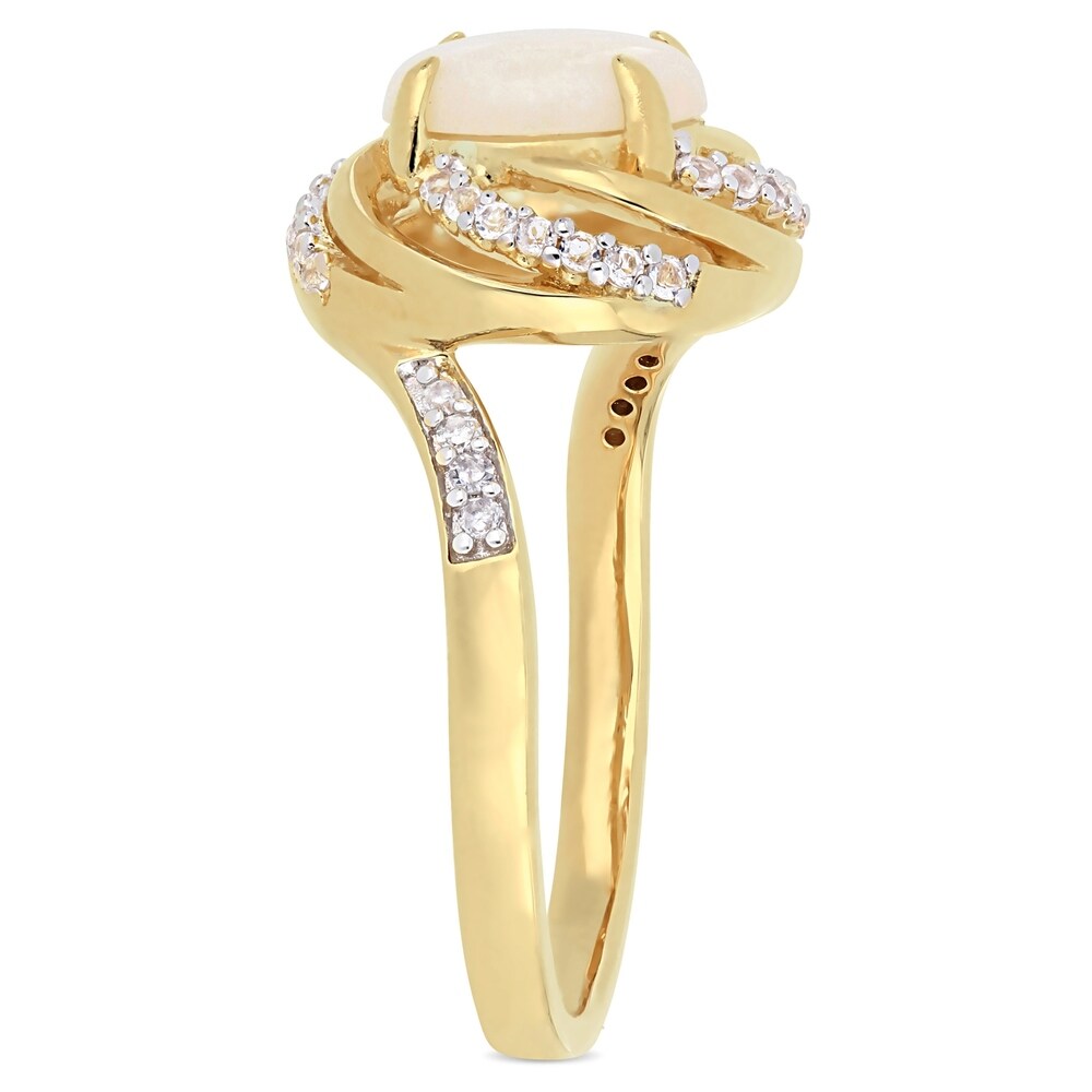 Miadora Yellow Plated Sterling Silver Opal White Topaz and Diamond Swirl Halo Ring