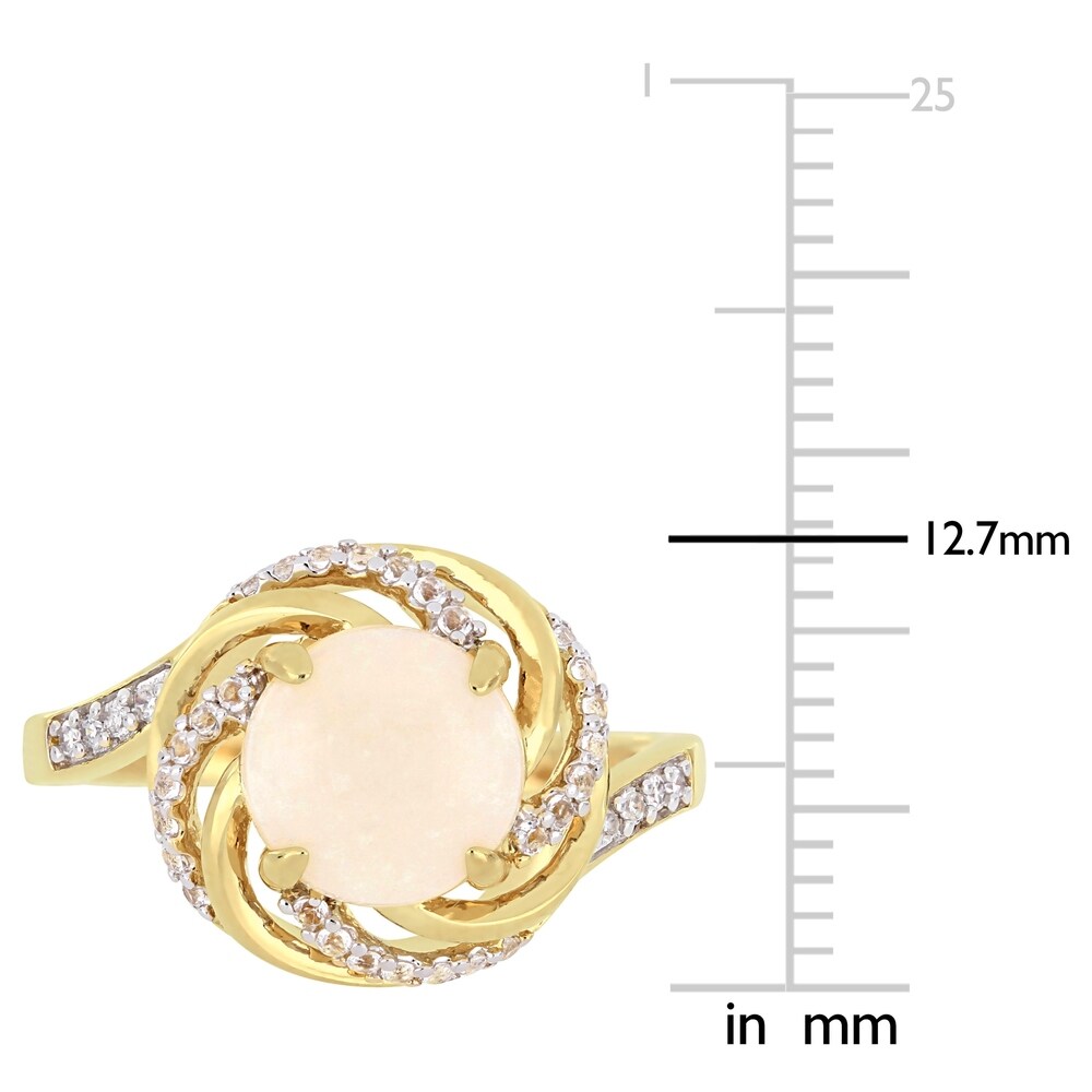 Miadora Yellow Plated Sterling Silver Opal White Topaz and Diamond Swirl Halo Ring