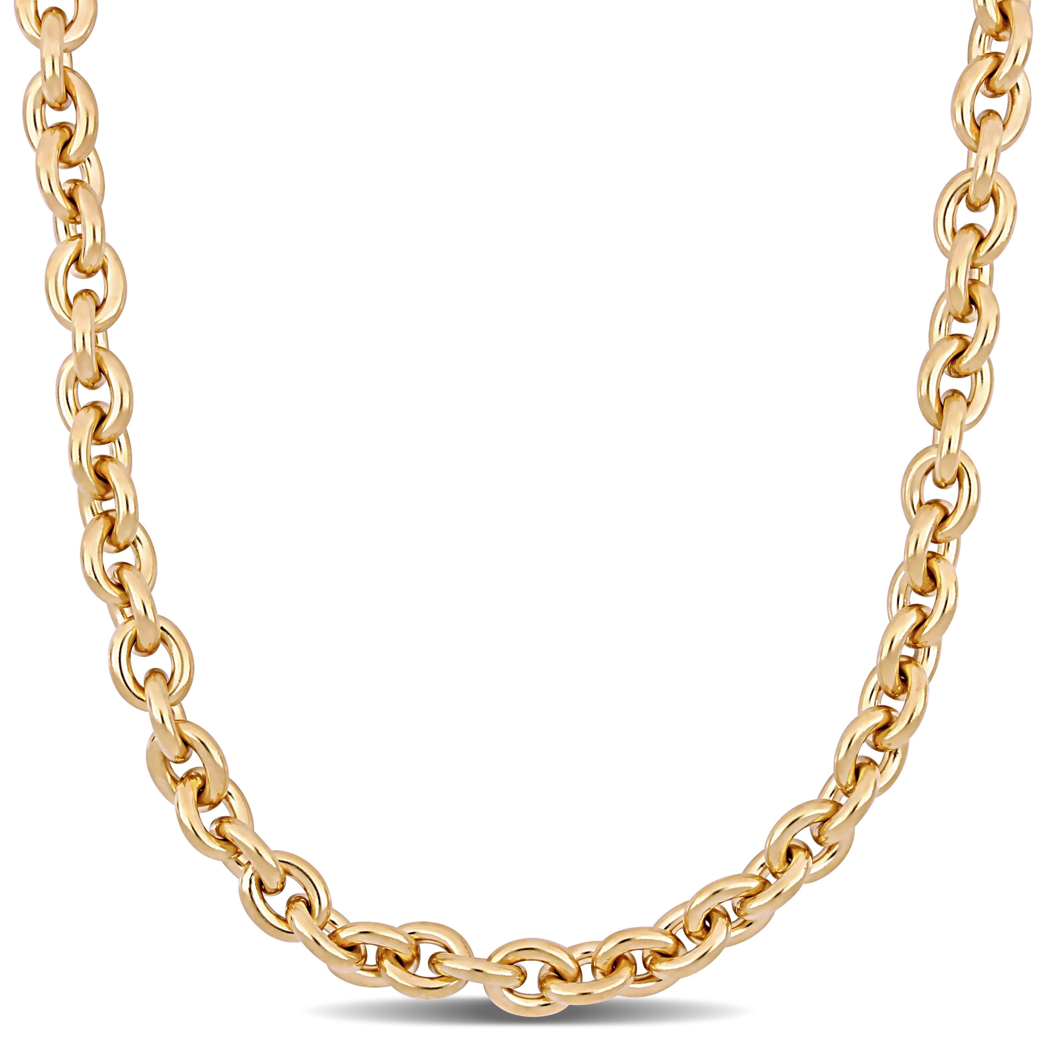 Miadora Yellow Plated Sterling Silver Oval Link Chain Necklace - 18 inch x 10 mm x 10 mm - 18 inch x 10 mm x 10 mm