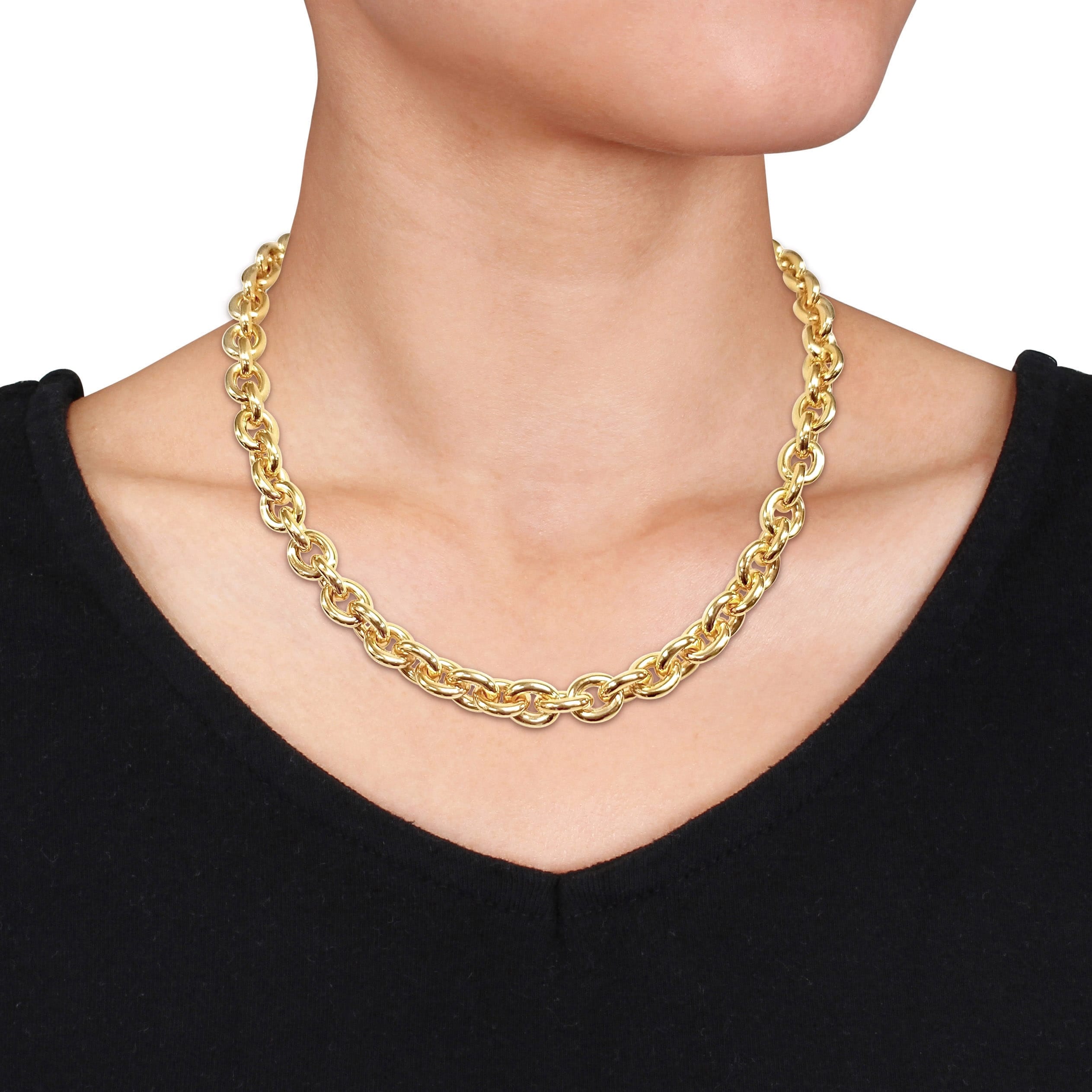 Miadora Yellow Plated Sterling Silver Oval Link Chain Necklace - 18 inch x 10 mm x 10 mm - 18 inch x 10 mm x 10 mm