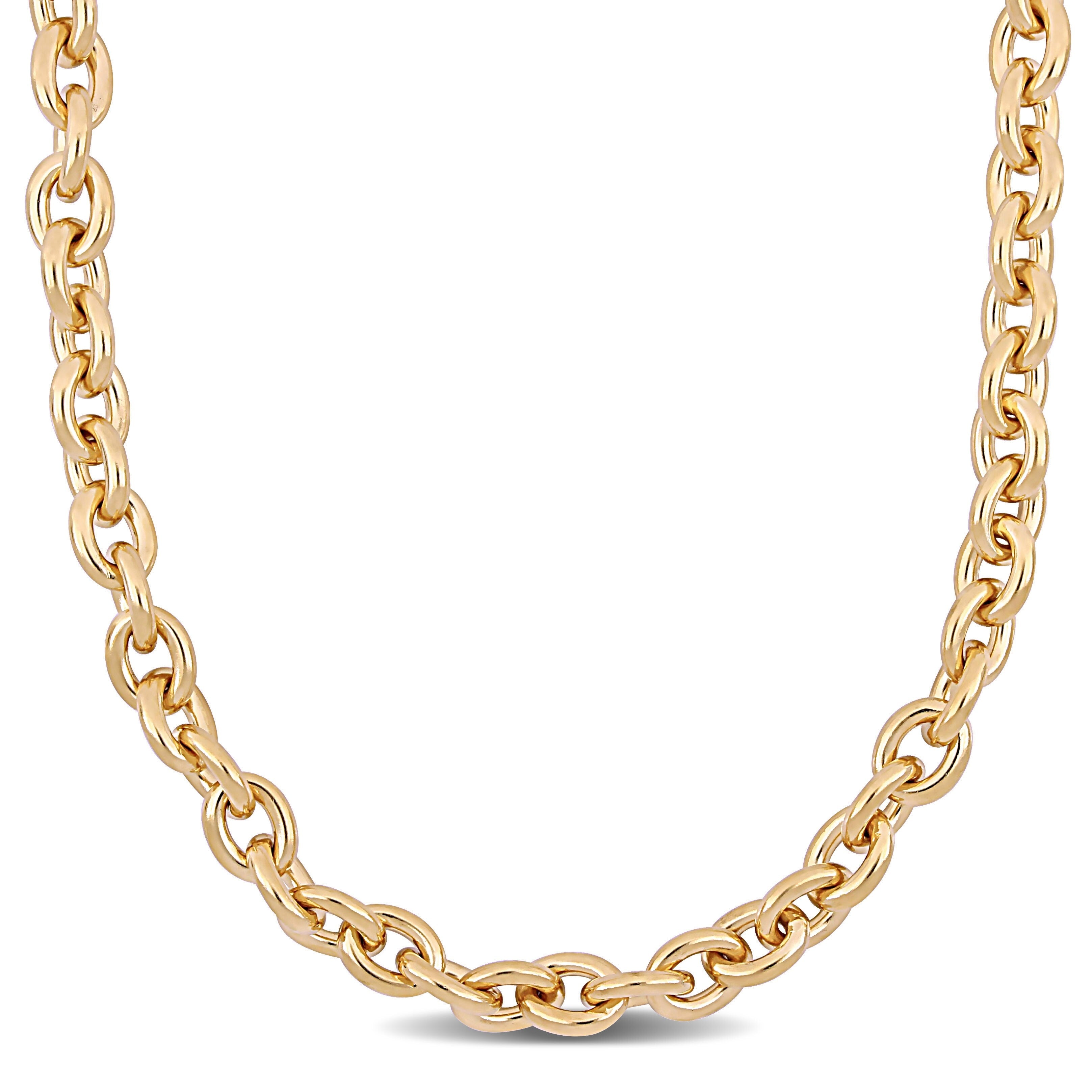 Miadora Yellow Plated Sterling Silver Oval Link Chain Necklace - 24 inch x 11 mm x 11 mm - 24 inch x 11 mm x 11 mm