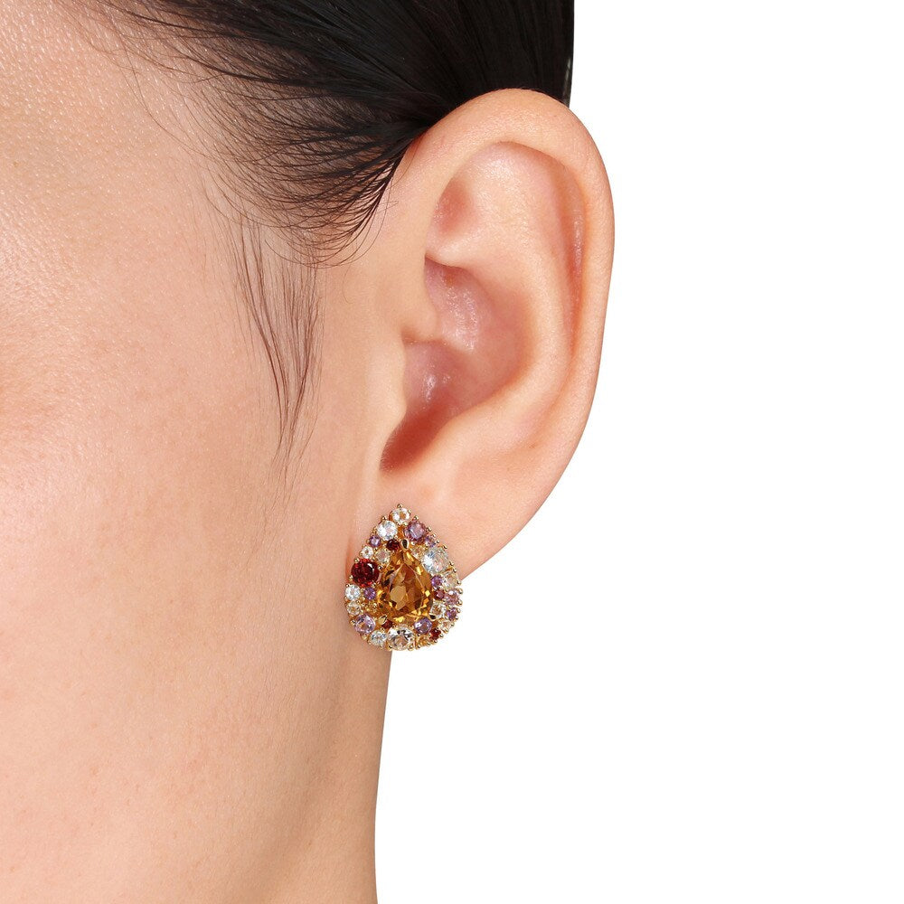 Miadora Yellow-plated Silver Multigem Stud Teardrop Earrings