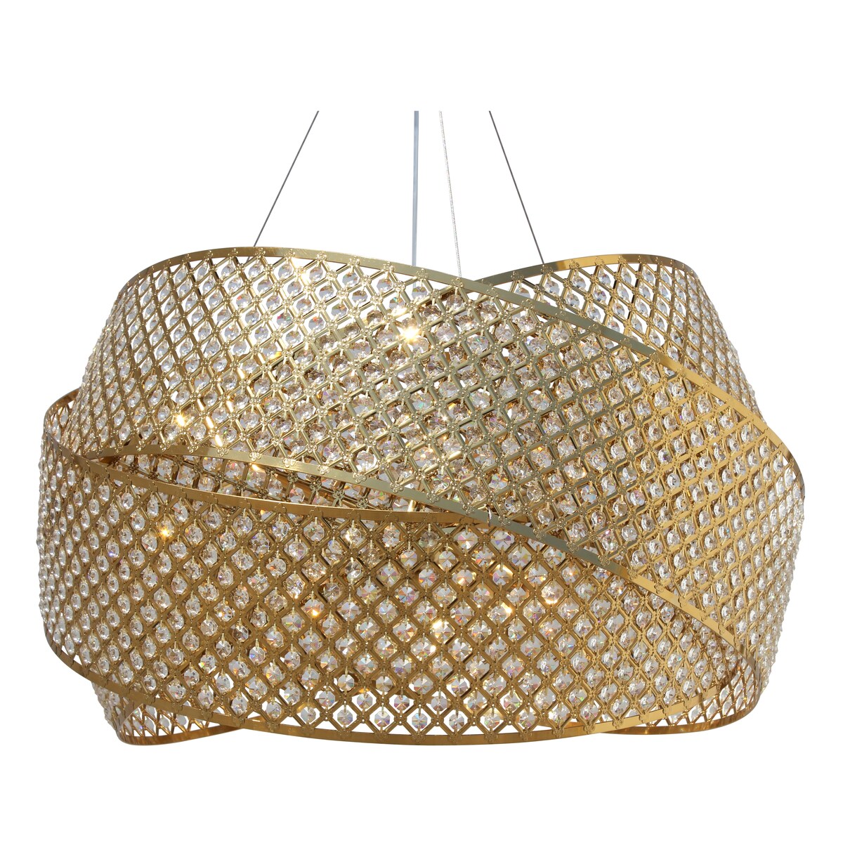 Miami Beach 3-Ring Crystal Chandelier, Brass Finish