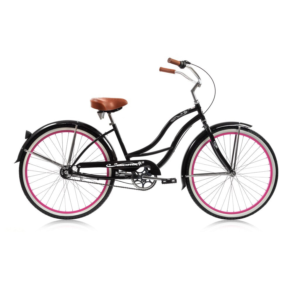 Micargi 3 Speed Tahiti 26-inch Female Black/ Pink Rims Beach Cruiser