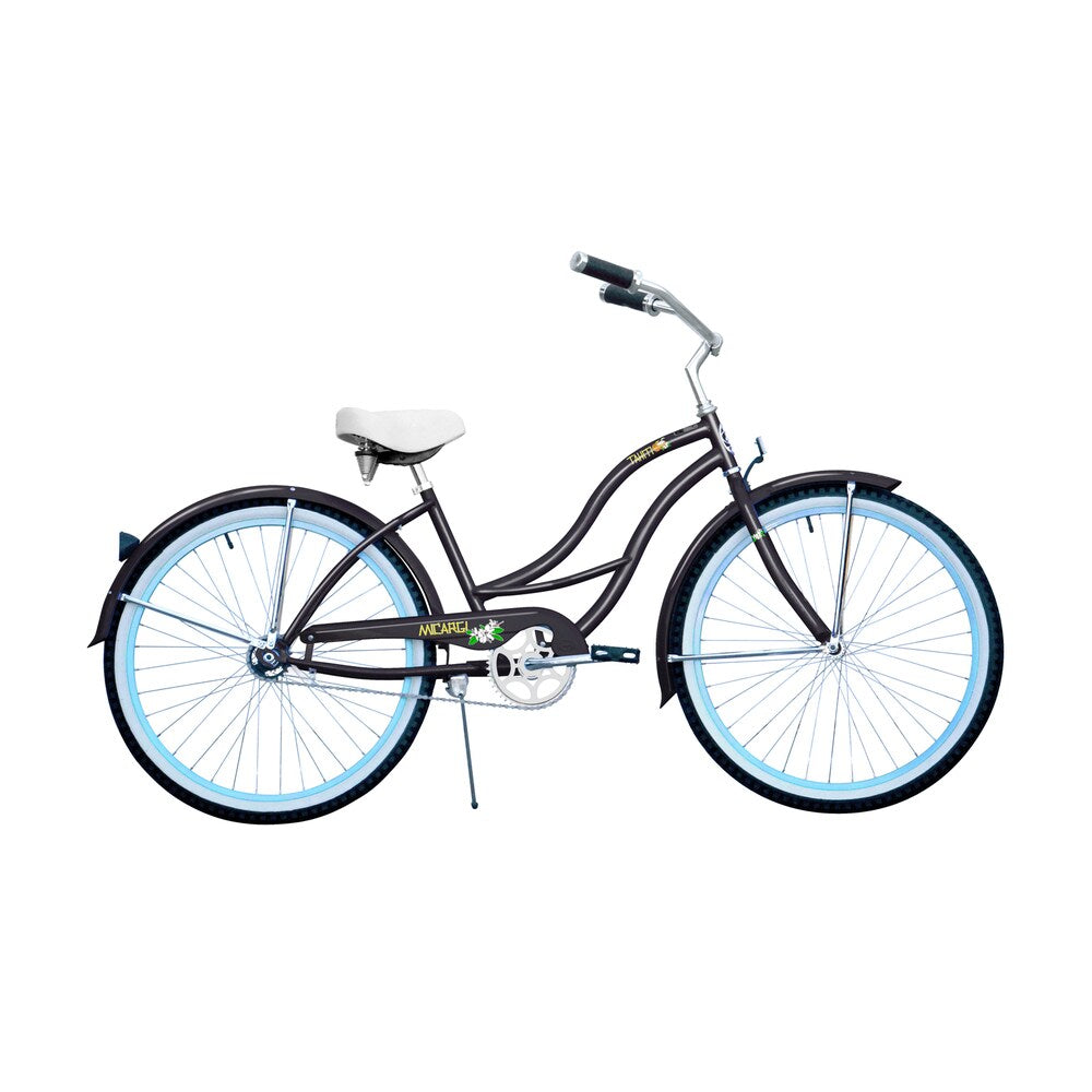 Micargi Tahiti 26-inch Black Baby Blue Rim Beach Cruiser
