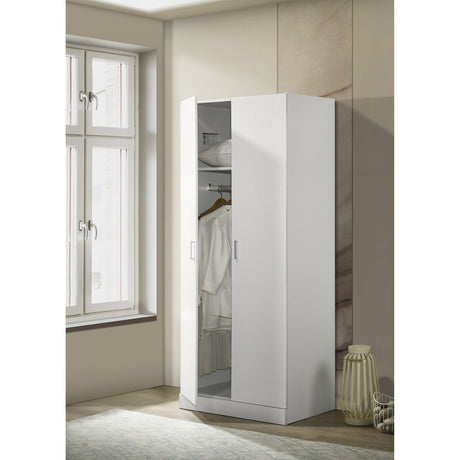 Michael White Double Door Wardrobe Cabinet Armoire with Shelf and Hanging Rod