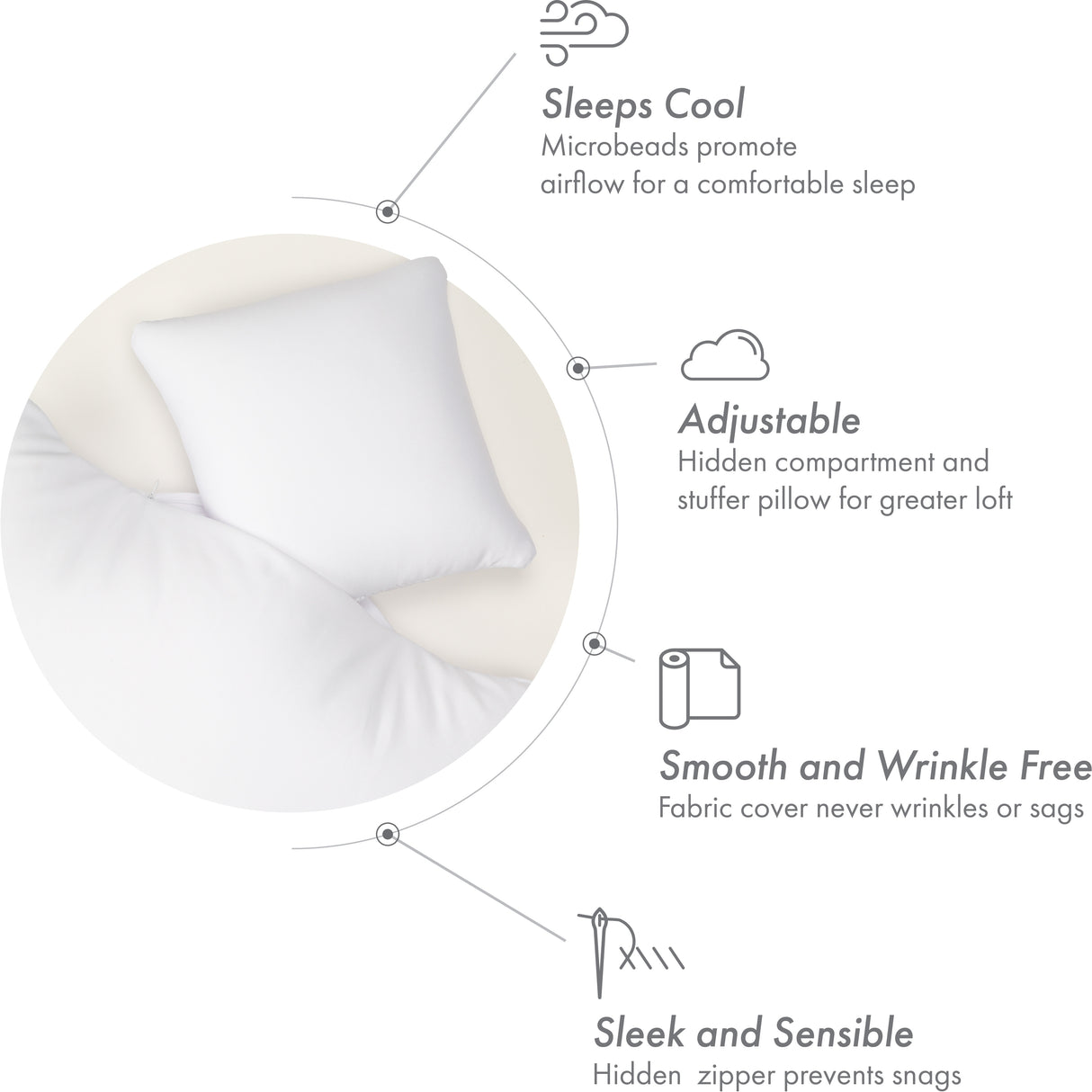 Microbead Stuffer Pillow Insert Sham Square Pillow Cushion for Extra Comfort & Support - Adjustable & Perfect Fit - 1 Pcs