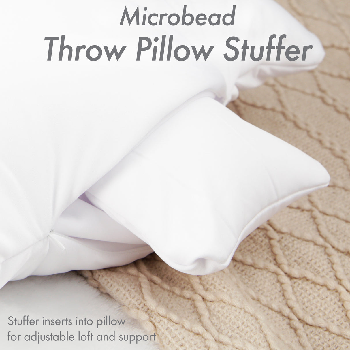 Microbead Stuffer Pillow Insert Sham Square Pillow Cushion for Extra Comfort & Support - Adjustable & Perfect Fit - 1 Pcs