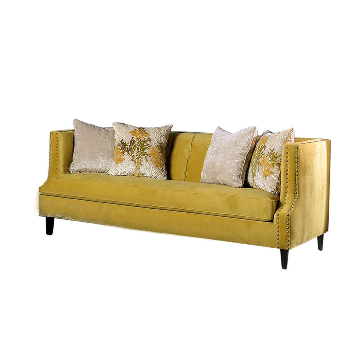 Microfiber And Wooden Sofa with High Track Arms in Royal Yellow