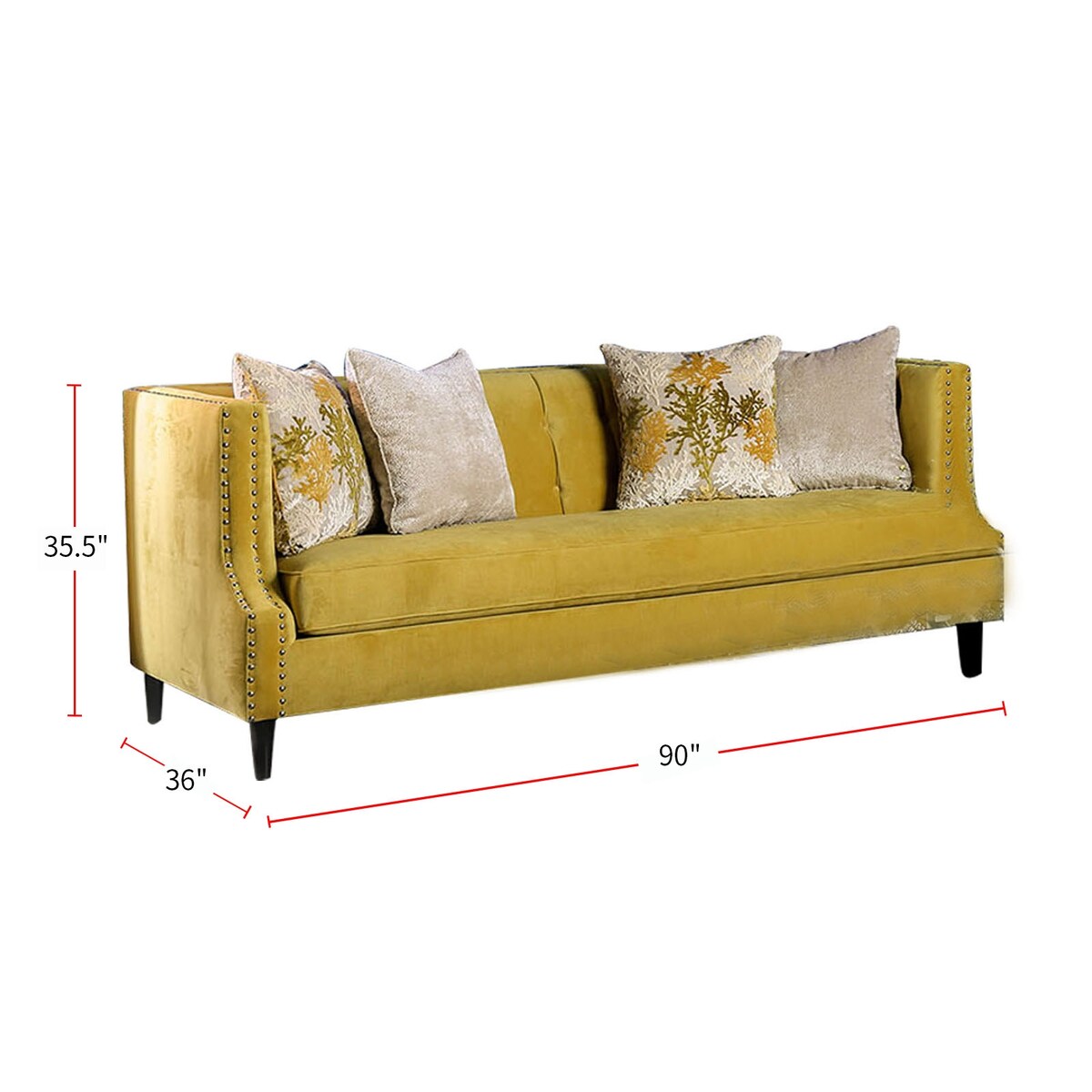 Microfiber And Wooden Sofa with High Track Arms in Royal Yellow