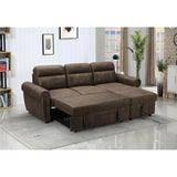 Microfiber Reversible Sleeper Sectional Sofa Chaise in Saddle Brown