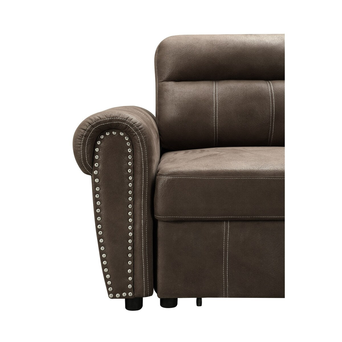 Microfiber Reversible Sleeper Sectional Sofa Chaise in Saddle Brown