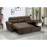 Microfiber Reversible Sleeper Sectional Sofa Chaise in Saddle Brown