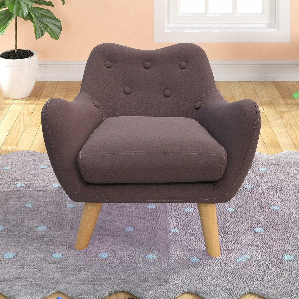 Microfibres Fabric Upholstered Child Accent Armchair with Wooden Legs - 19.29"W x 16.93"D x 20.47"H
