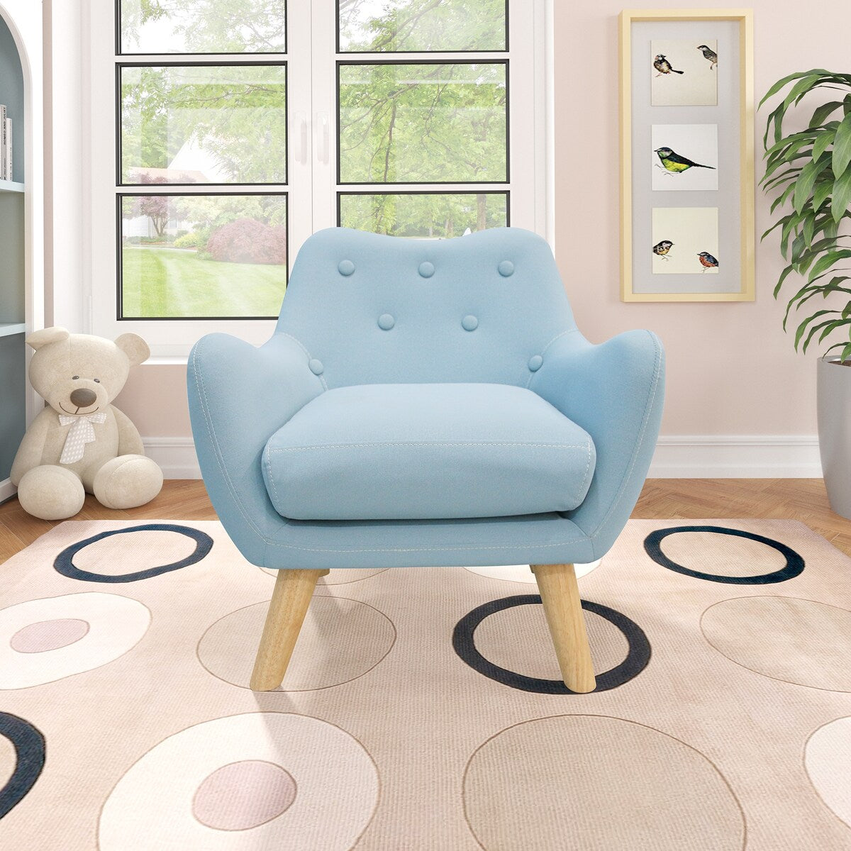 Microfibres Fabric Upholstered Child Accent Armchair with Wooden Legs - 19.29"W x 16.93"D x 20.47"H