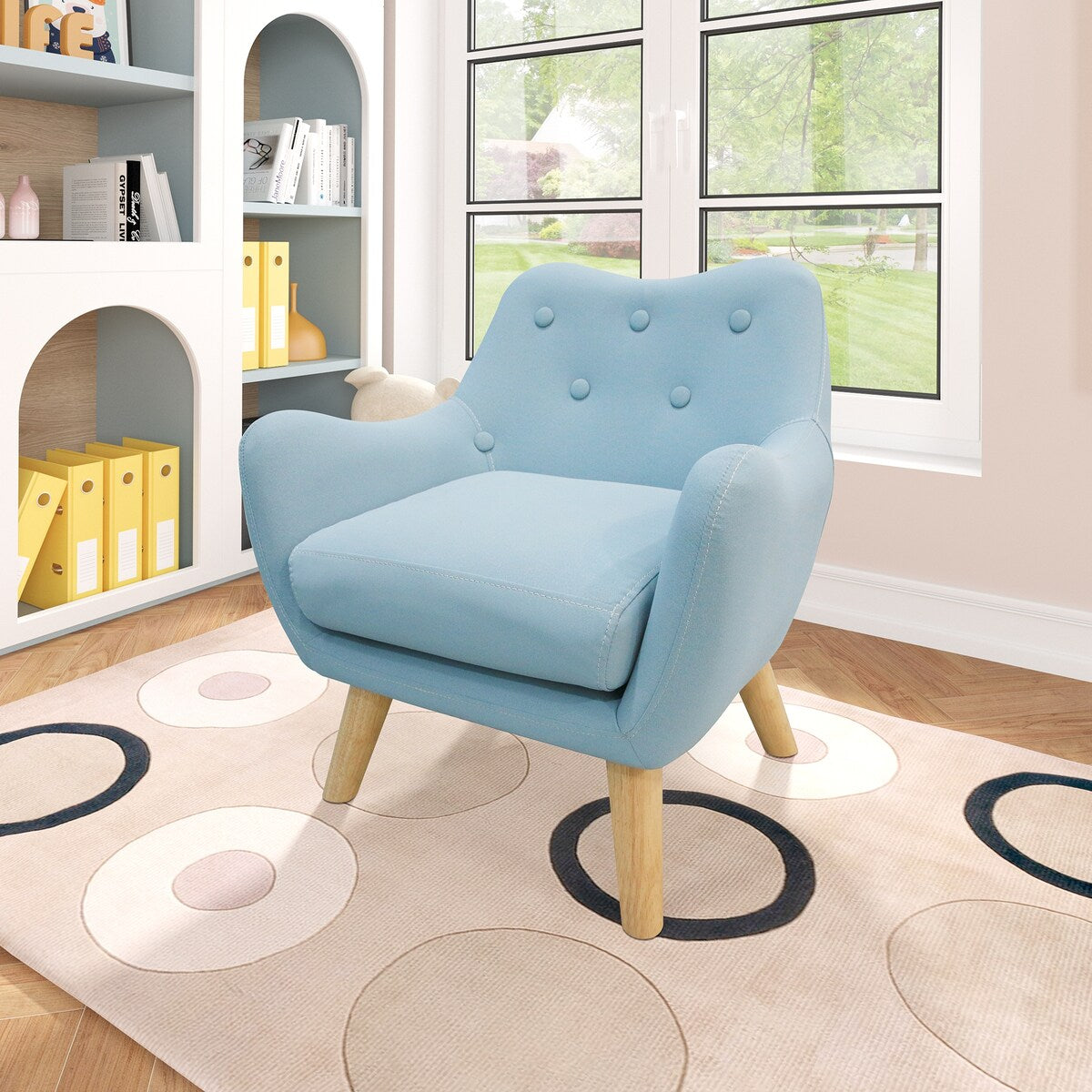 Microfibres Fabric Upholstered Child Accent Armchair with Wooden Legs - 19.29"W x 16.93"D x 20.47"H