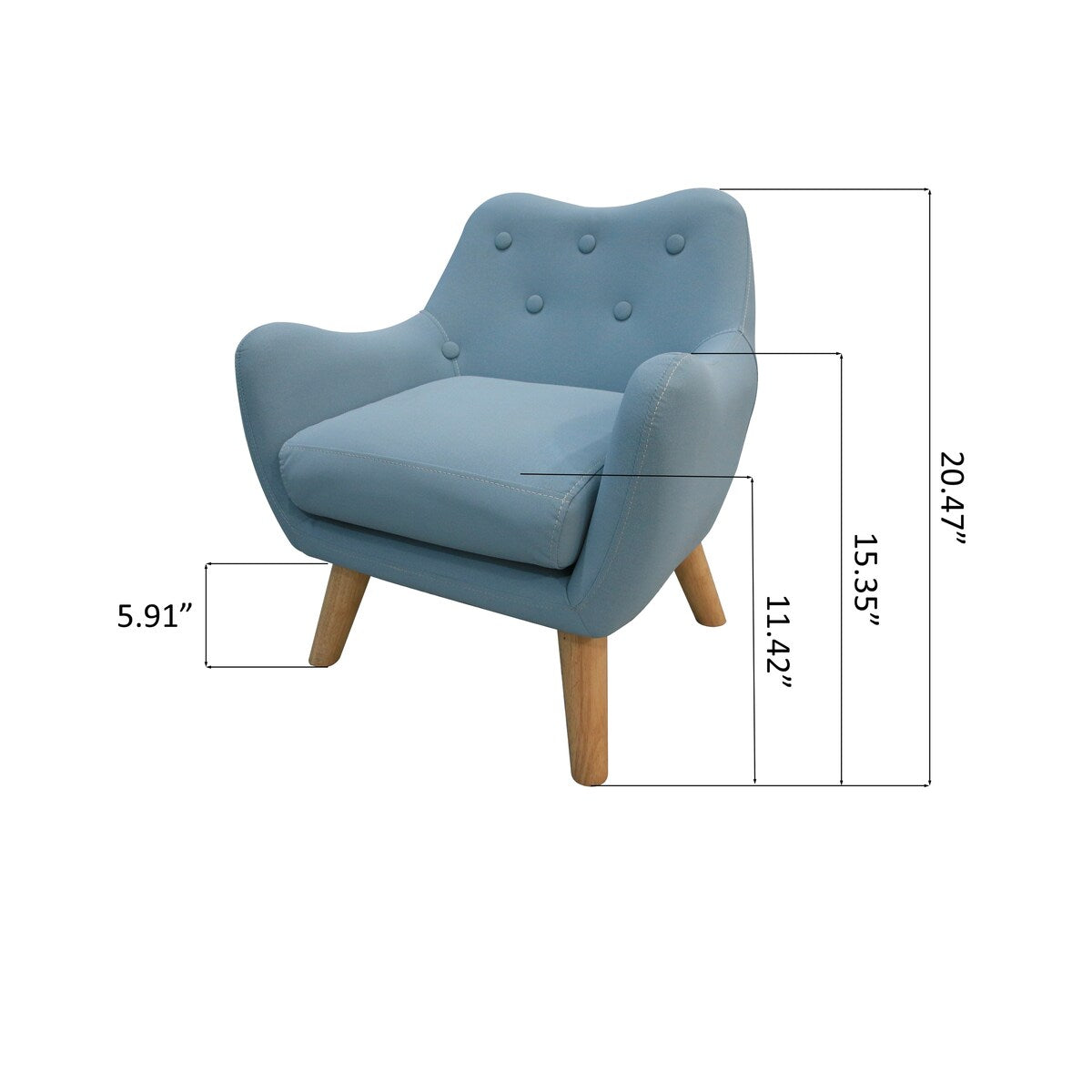 Microfibres Fabric Upholstered Child Accent Armchair with Wooden Legs - 19.29"W x 16.93"D x 20.47"H