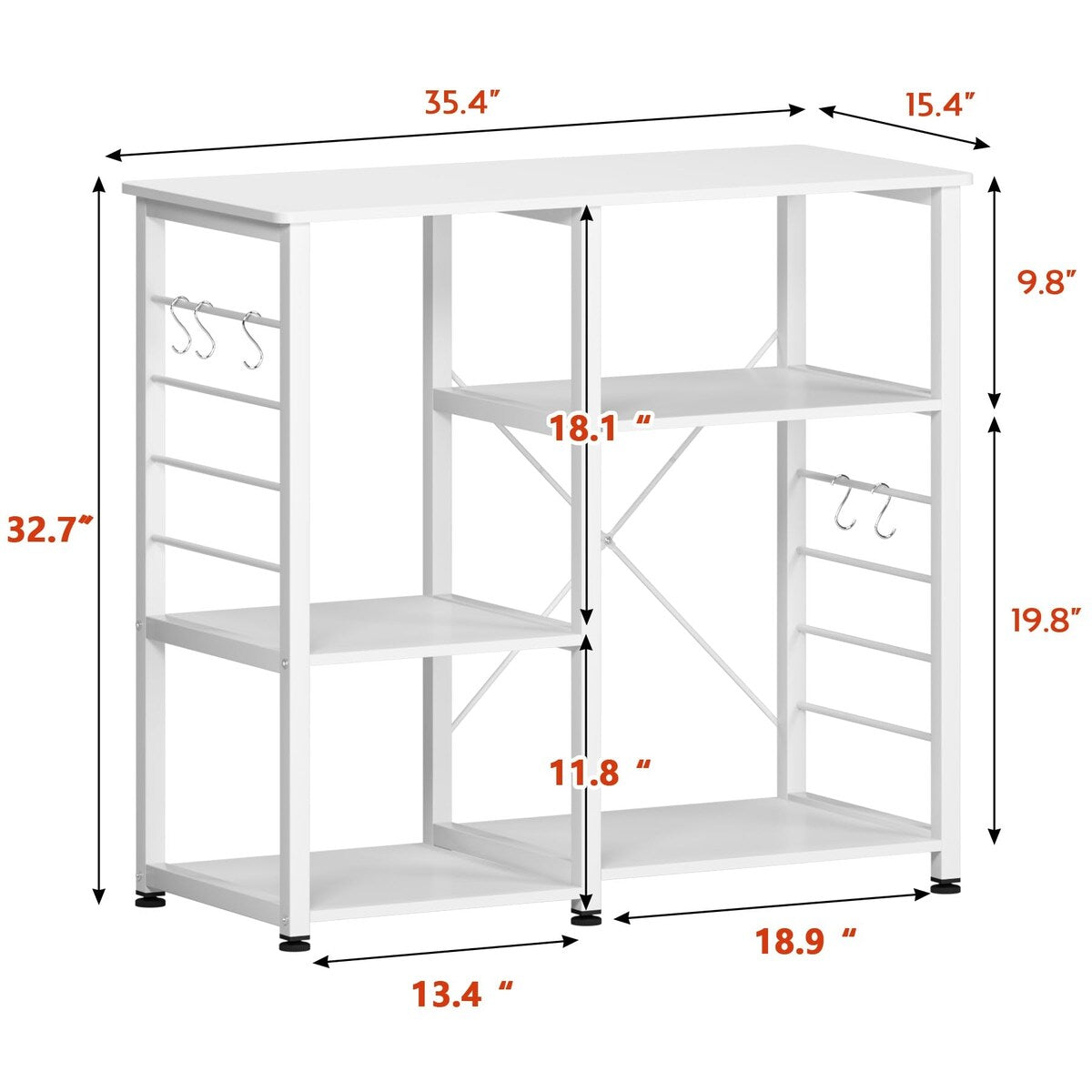 Microwave Cart Stand 35.4 inches, Kitchen Baker's Rack Utility Storage Shelf Microwave Stand 3-Tier x 3-Tier