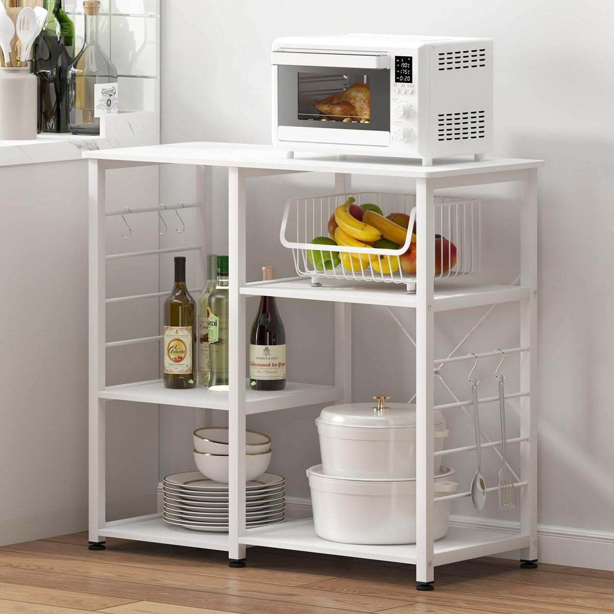 Microwave Cart Stand 35.4 inches, Kitchen Baker's Rack Utility Storage Shelf Microwave Stand 3-Tier x 3-Tier