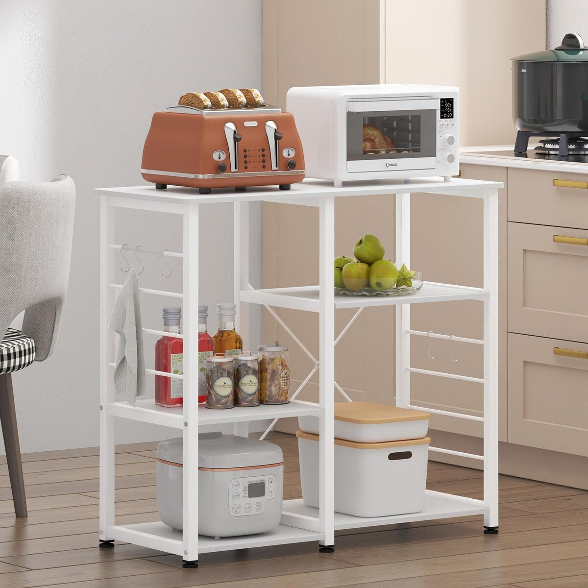 Microwave Cart Stand 35.4 inches, Kitchen Baker's Rack Utility Storage Shelf Microwave Stand 3-Tier x 3-Tier