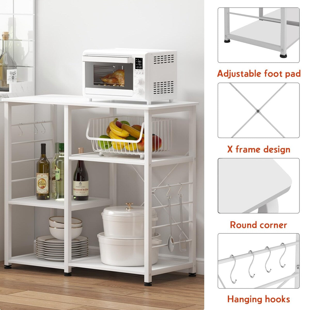 Microwave Cart Stand 35.4 inches, Kitchen Baker's Rack Utility Storage Shelf Microwave Stand 3-Tier x 3-Tier