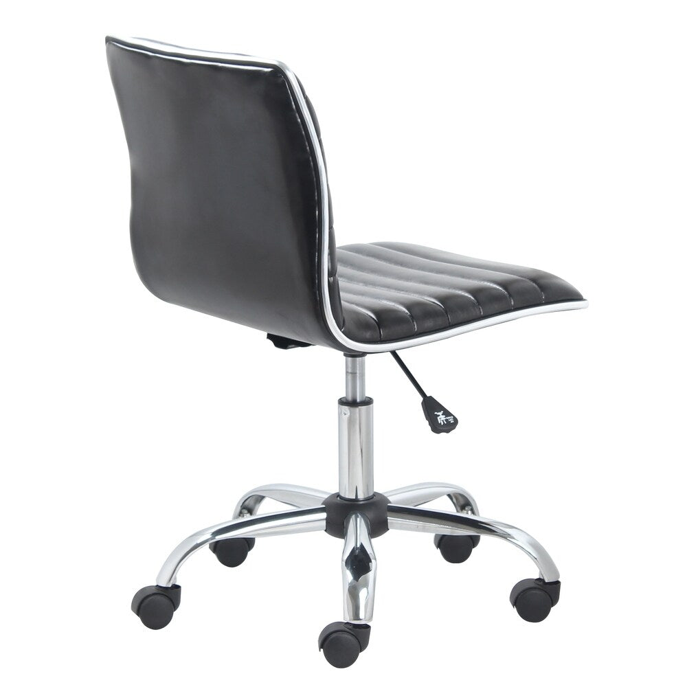 Mid Back Armless Ribbed Task Leather Upholstery Office Chair, Black