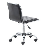 Mid Back Armless Ribbed Task Leather Upholstery Office Chair, Black