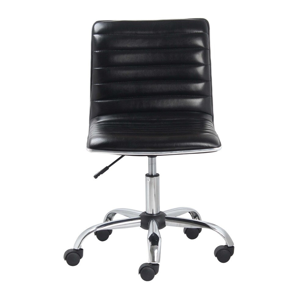 Mid Back Armless Ribbed Task Leather Upholstery Office Chair, Black