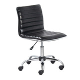Mid Back Armless Ribbed Task Leather Upholstery Office Chair, Black