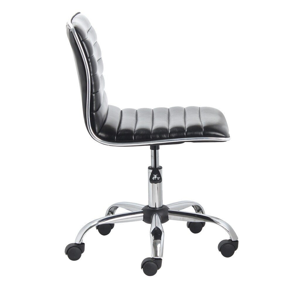 Mid Back Armless Ribbed Task Leather Upholstery Office Chair, Black