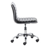 Mid Back Armless Ribbed Task Leather Upholstery Office Chair, Black
