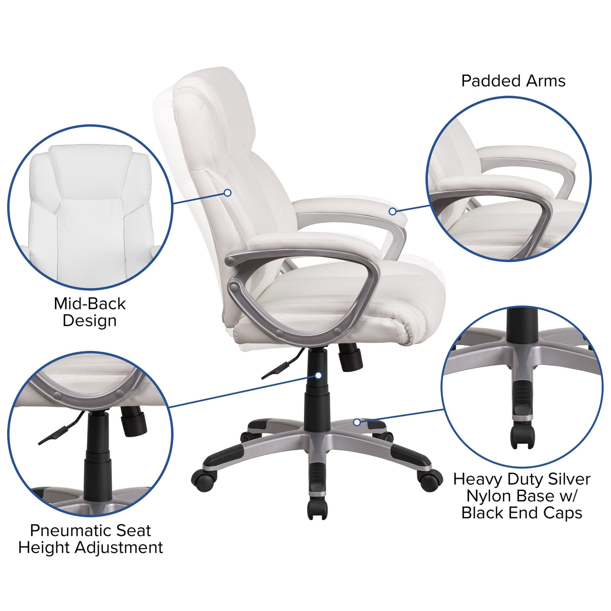 Mid-Back LeatherSoft Executive Swivel Office Chair with Padded Arms