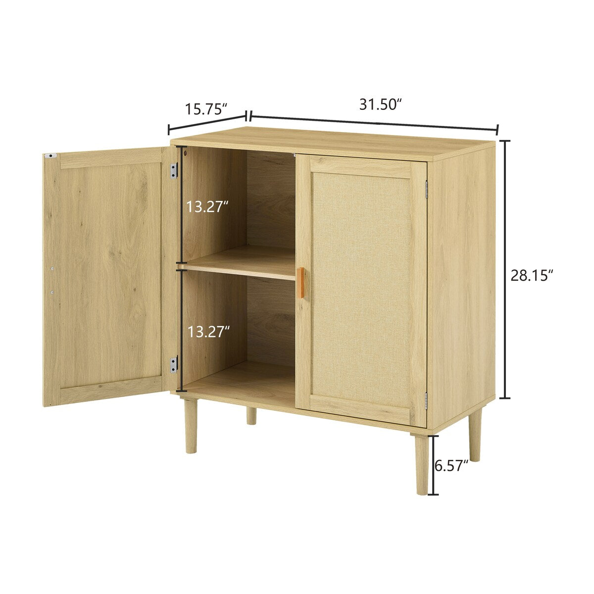 Mid-Century 2-Door Wood Storage Cabinet with Shelf and Fabric Covered Panels