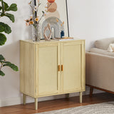 Mid-Century 2-Door Wood Storage Cabinet with Shelf and Fabric Covered Panels